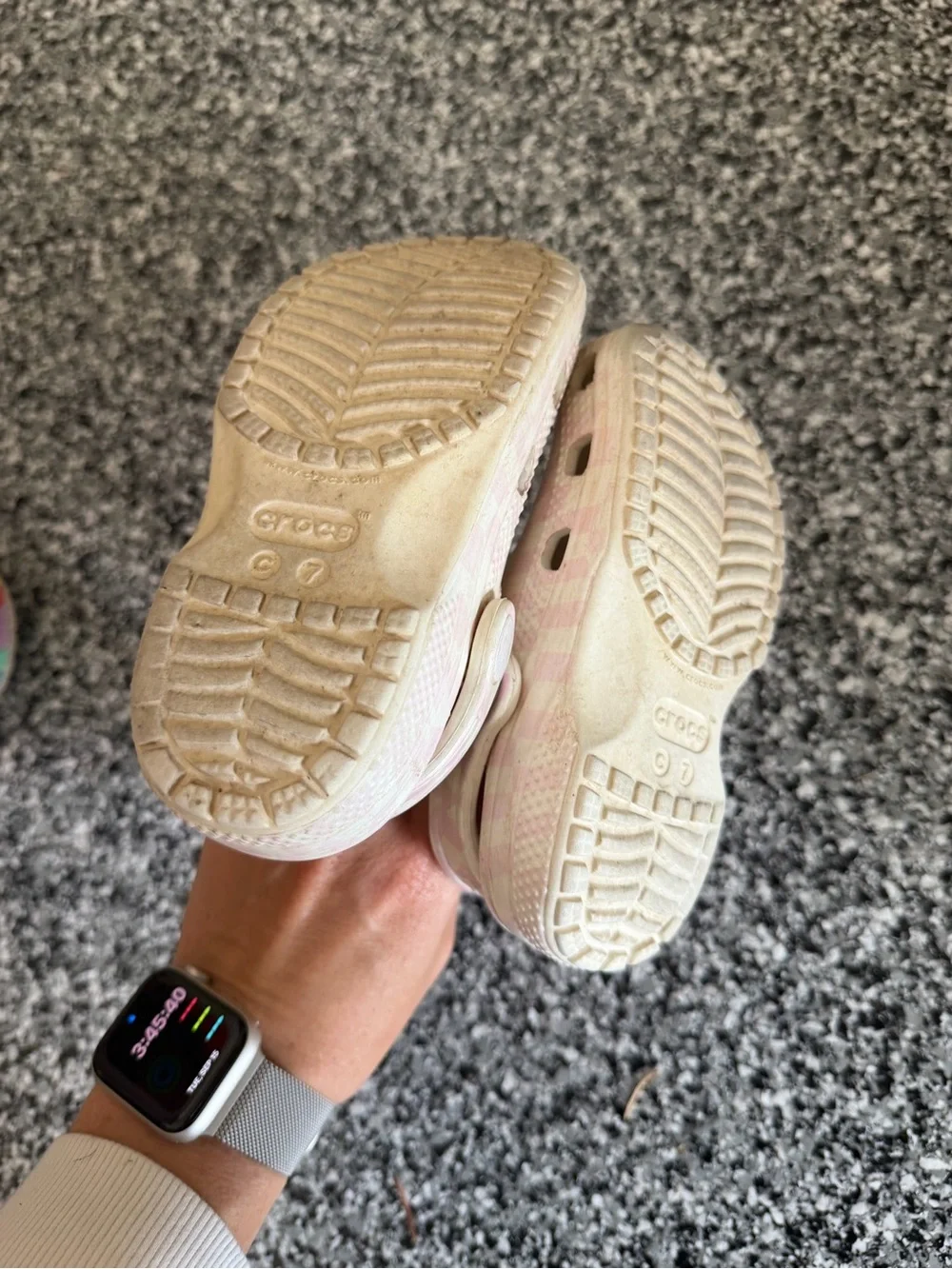 Kids Pink and White Checkered Crocs
